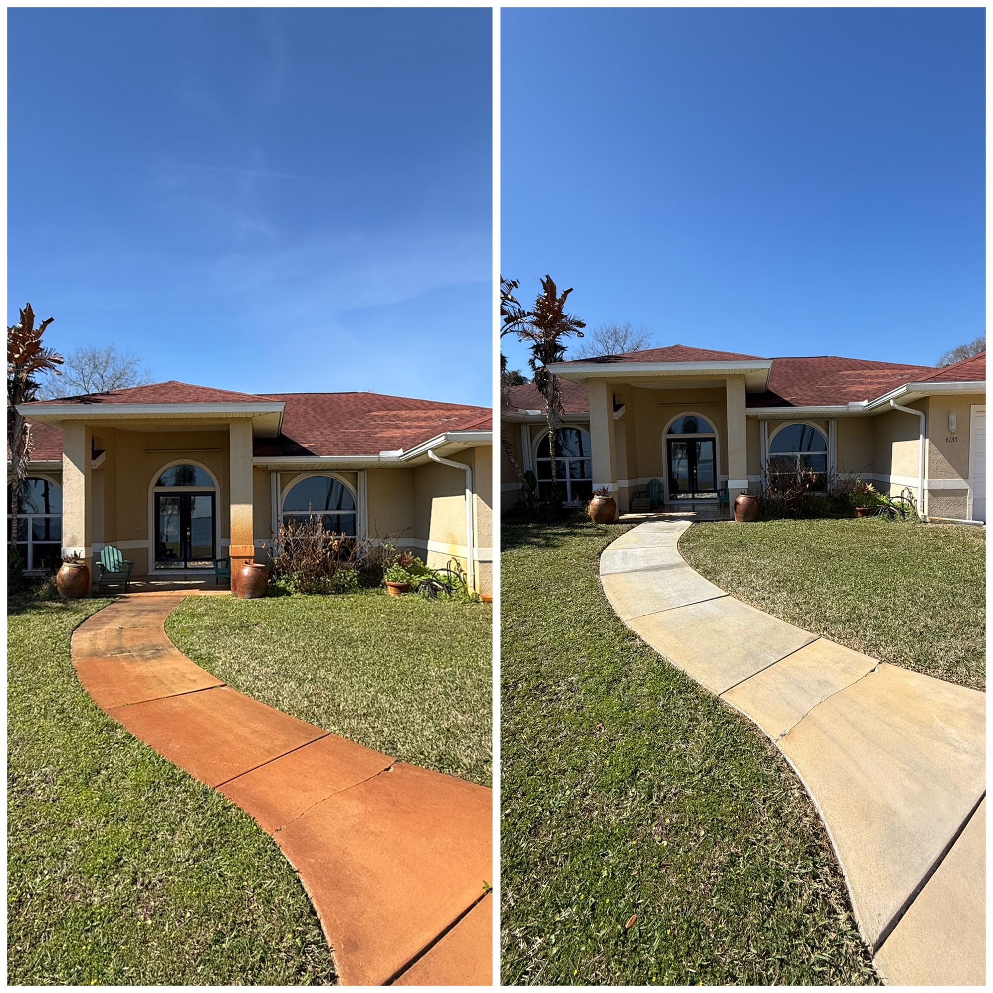 Before and after rust removal and walkway cleaning in Melbourne, FL