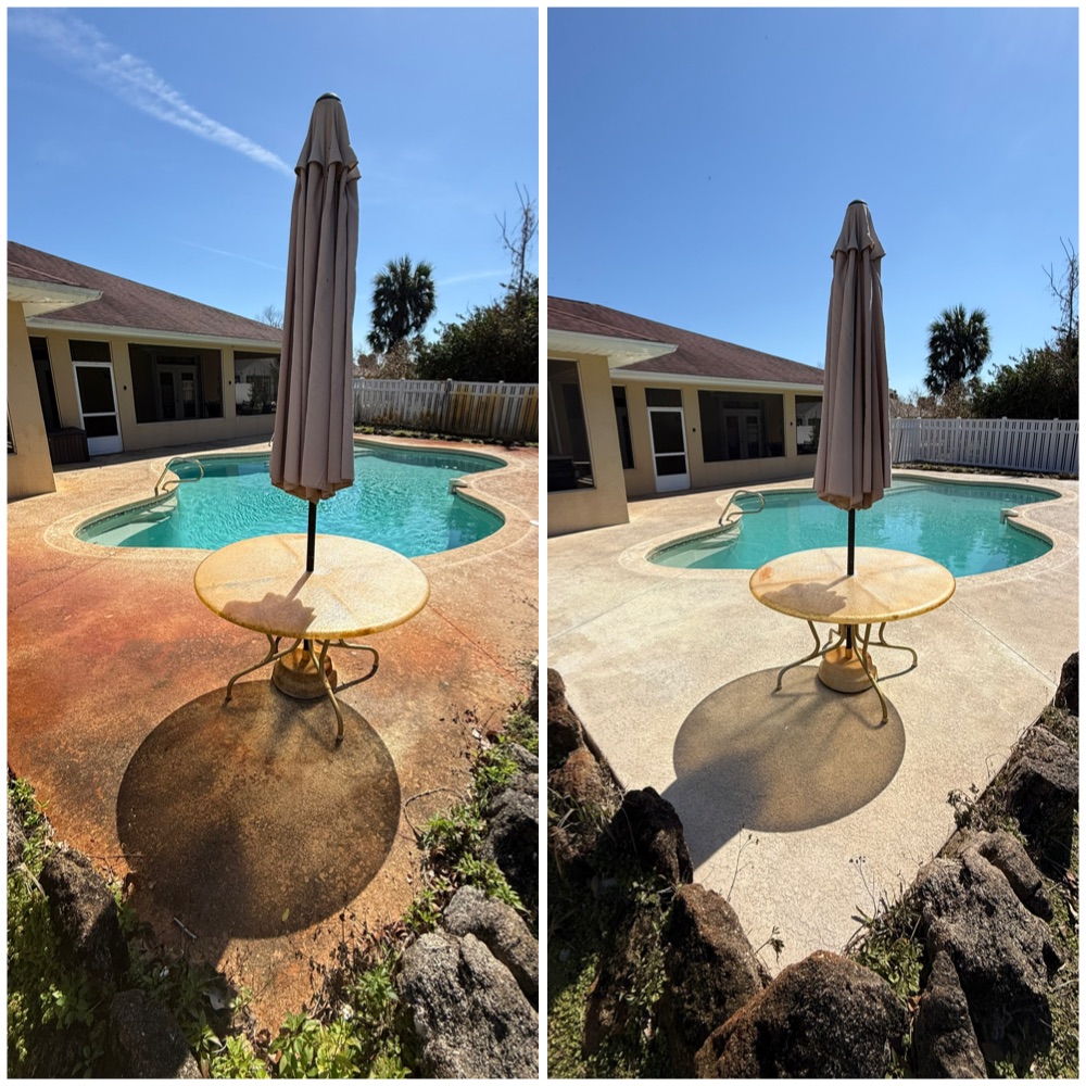 Before and after pool deck cleaning in Rockledge, FL
